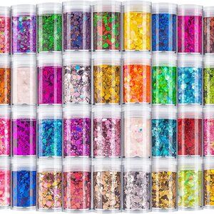 Holographic Chunky Glitter, Set of 36 Colors Craft Glitter Sparkle Sequins, Cosm